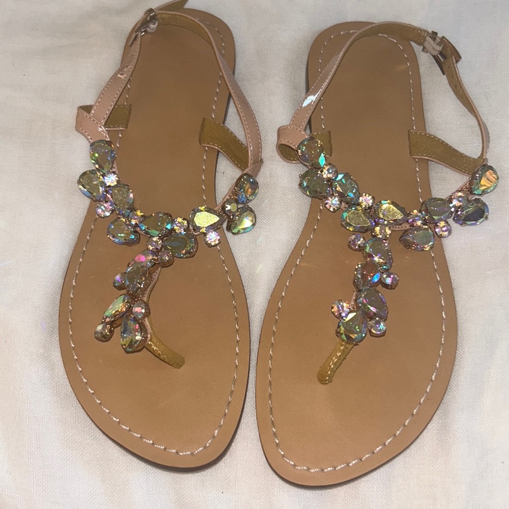 AIJIVOU Women's Rhinestone Flat Sandals